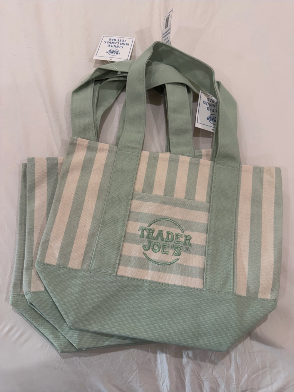 Mint Green Stripe Canvas Tote Bag - Trader Joe’s